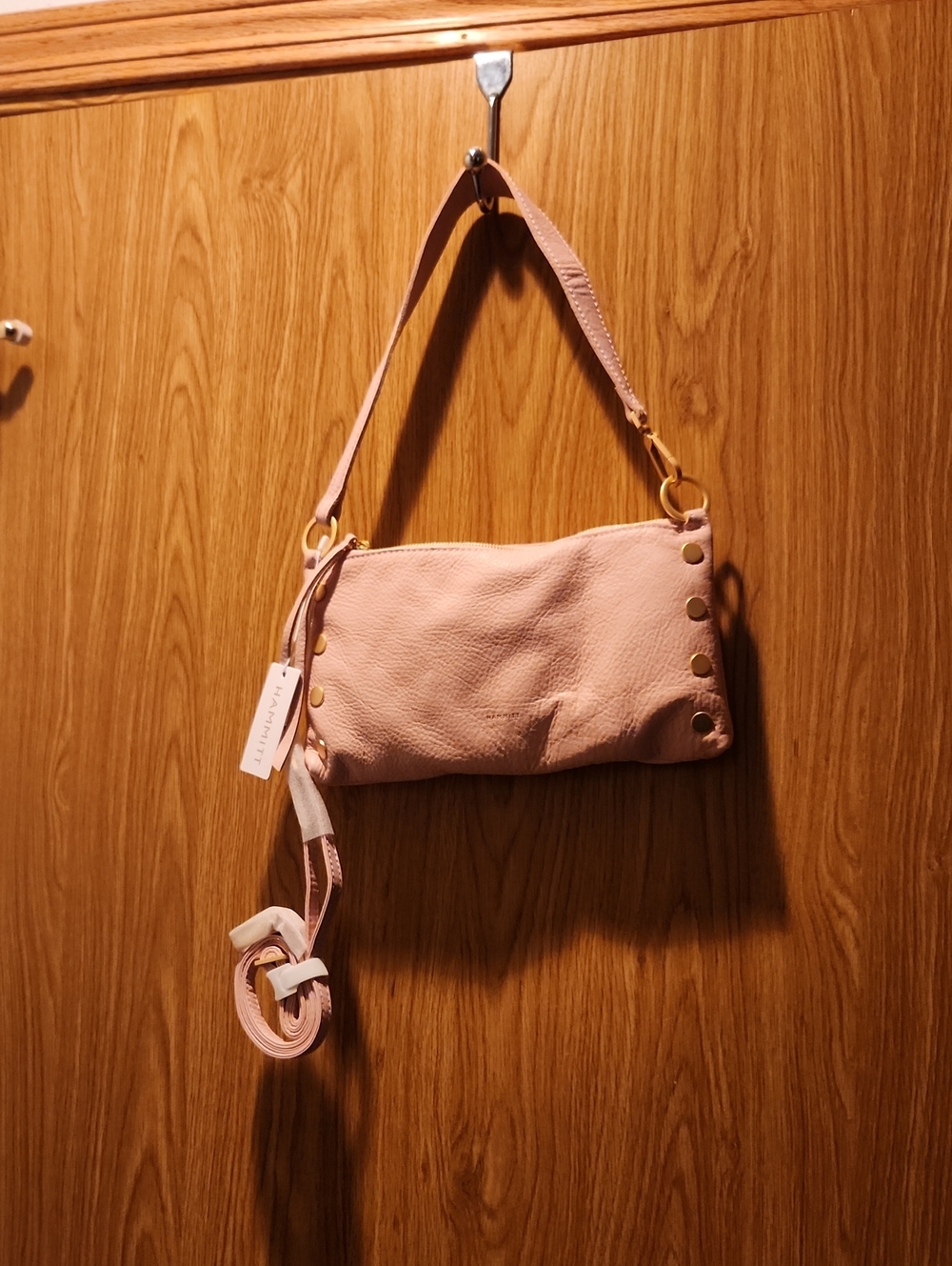 Hammitt Kyle Pink Flamingo Leather Shoulder Bag with Gold Accents FIRM!
